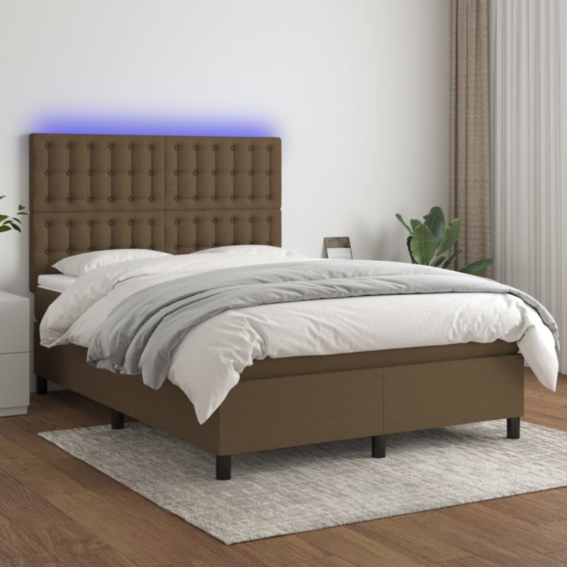 Boxspringbett mit Matratze & LED Dunkelbraun 140x190 cm Stoff