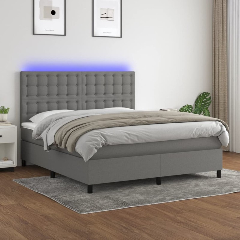 Boxspringbett mit Matratze & LED Dunkelgrau 180x200 cm Stoff