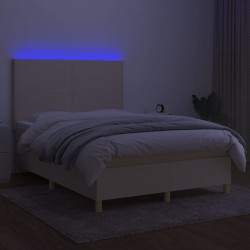 Boxspringbett mit Matratze & LED Creme 140x200 cm Stoff