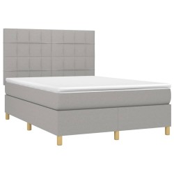 Boxspringbett mit Matratze & LED Hellgrau 140x190 cm Stoff