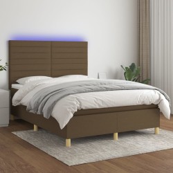 Boxspringbett mit Matratze & LED Dunkelbraun 140x190 cm Stoff