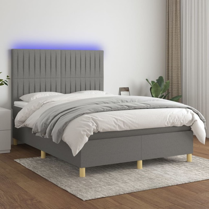 Boxspringbett mit Matratze & LED Dunkelgrau 140x190 cm Stoff