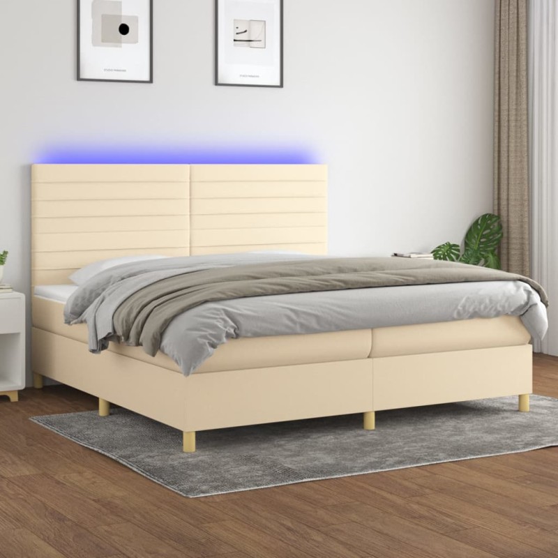 Boxspringbett mit Matratze & LED Creme 200x200 cm Stoff