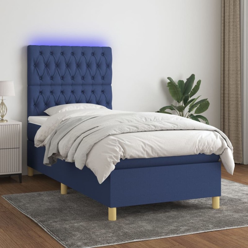 Boxspringbett mit Matratze & LED Blau 80x200 cm Stoff