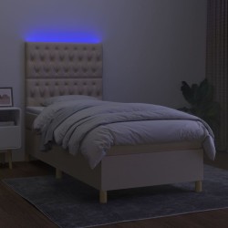 Boxspringbett mit Matratze & LED Creme 90x190 cm Stoff