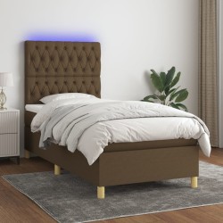 Boxspringbett mit Matratze & LED Dunkelbraun 90x190 cm Stoff