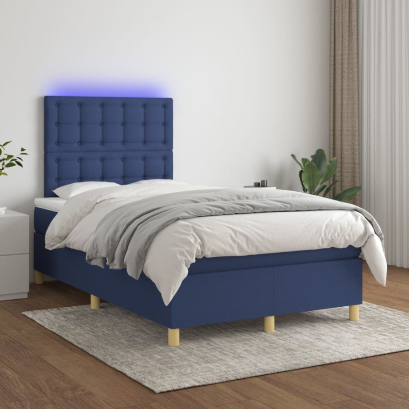 Boxspringbett mit Matratze & LED Blau 120x200 cm Stoff