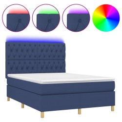 Boxspringbett mit Matratze & LED Blau 140x190 cm Stoff