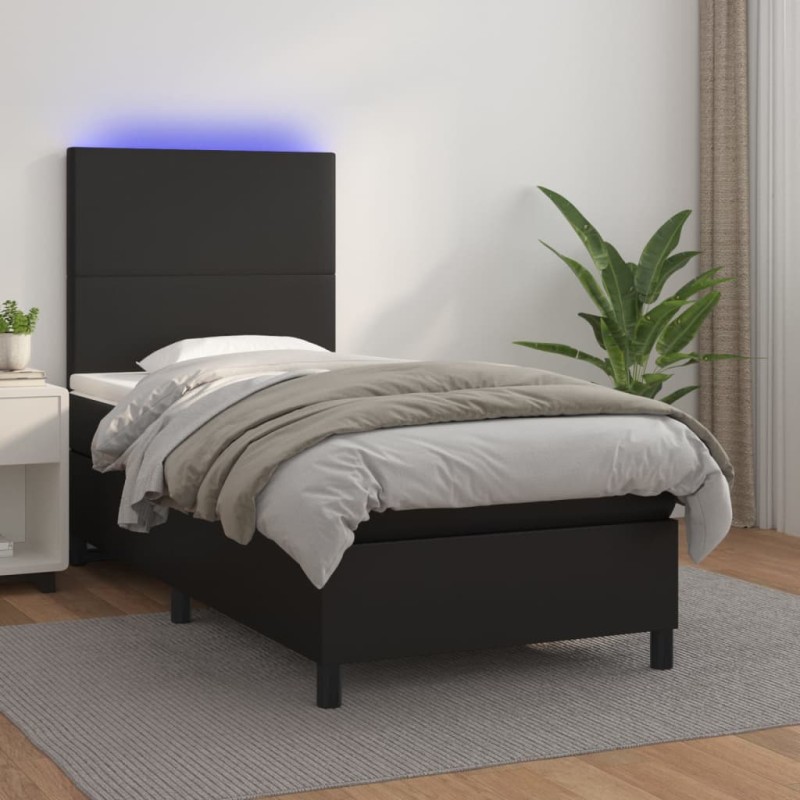 Boxspringbett mit Matratze & LED Schwarz 90x200 cm Kunstleder