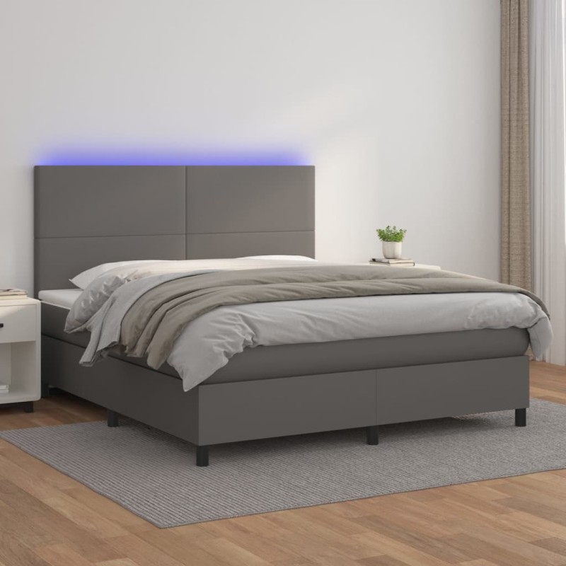 Boxspringbett mit Matratze & LED Grau 180x200 cm Kunstleder