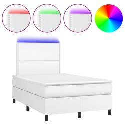 Boxspringbett mit Matratze & LED Weiß 120x200 cm Kunstleder