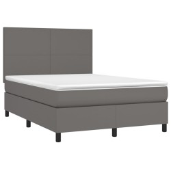 Boxspringbett mit Matratze & LED Grau 140x200 cm Kunstleder