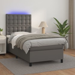 Boxspringbett mit Matratze & LED Grau 90x190 cm Kunstleder