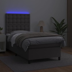 Boxspringbett mit Matratze & LED Grau 90x190 cm Kunstleder