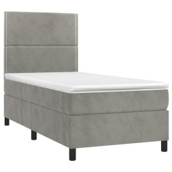 Boxspringbett mit Matratze & LED Hellgrau 90x190 cm Samt