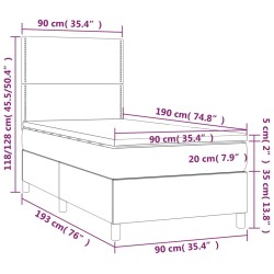 Boxspringbett mit Matratze & LED Hellgrau 90x190 cm Samt