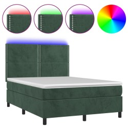 Boxspringbett mit Matratze & LED Dunkelgrün 140x200 cm Samt