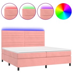 Boxspringbett mit Matratze & LED Rosa 200x200 cm Samt