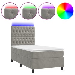 Boxspringbett mit Matratze & LED Hellgrau 80x200 cm Samt