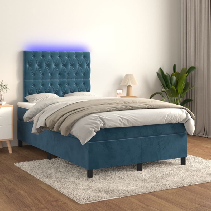 Boxspringbett mit Matratze & LED Dunkelblau 120x200 cm Samt