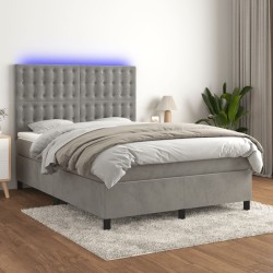 Boxspringbett mit Matratze & LED Hellgrau 140x190 cm Samt