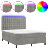 Boxspringbett mit Matratze & LED Hellgrau 140x190 cm Samt