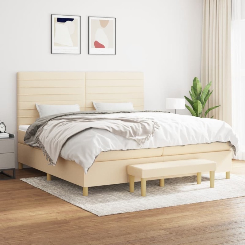 Boxspringbett mit Matratze Creme 200x200 cm Stoff