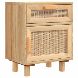 Nachttisch Braun Massivholz Kiefer und Natur-Rattan