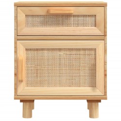 Nachttisch Braun Massivholz Kiefer und Natur-Rattan