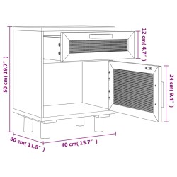 Nachttisch Braun Massivholz Kiefer und Natur-Rattan