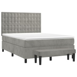 Boxspringbett mit Matratze Hellgrau 140x190 cm Samt