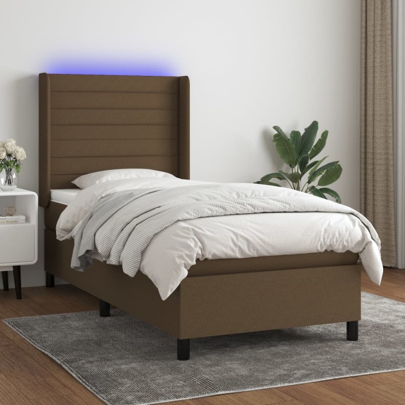 Boxspringbett mit Matratze & LED Dunkelbraun 100x200 cm Stoff