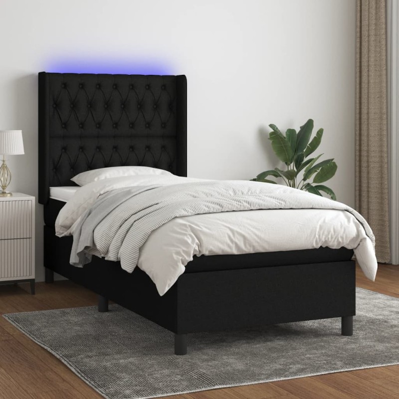 Boxspringbett mit Matratze & LED Schwarz 100x200 cm Stoff