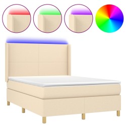 Boxspringbett mit Matratze & LED Creme 140x200 cm Stoff