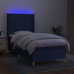 Boxspringbett mit Matratze & LED Blau 90x190 cm Stoff