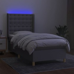 Boxspringbett mit Matratze & LED Hellgrau 90x200 cm Stoff