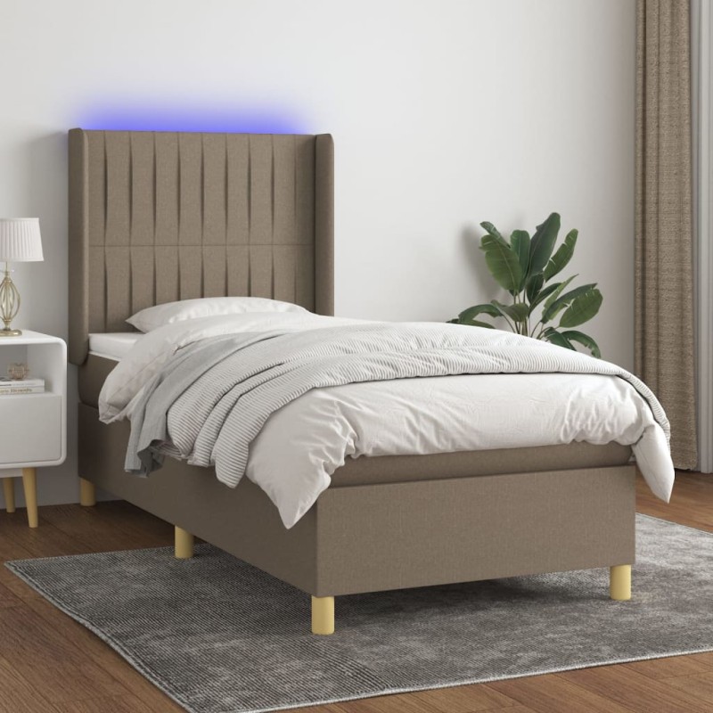 Boxspringbett mit Matratze & LED Taupe 90x190 cm Stoff