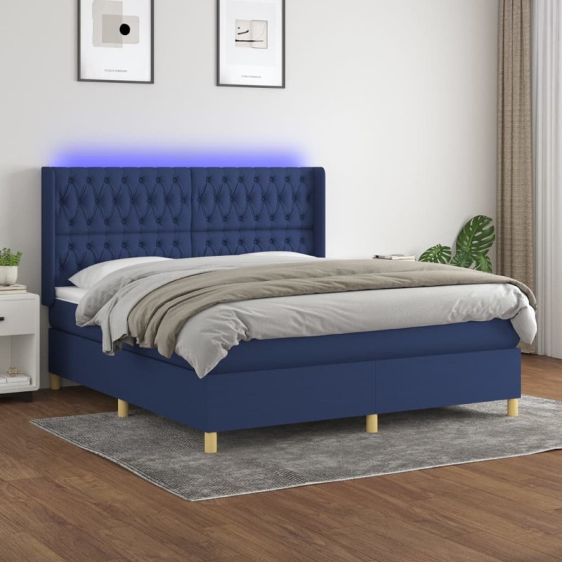 Boxspringbett mit Matratze & LED Blau 160x200 cm Stoff