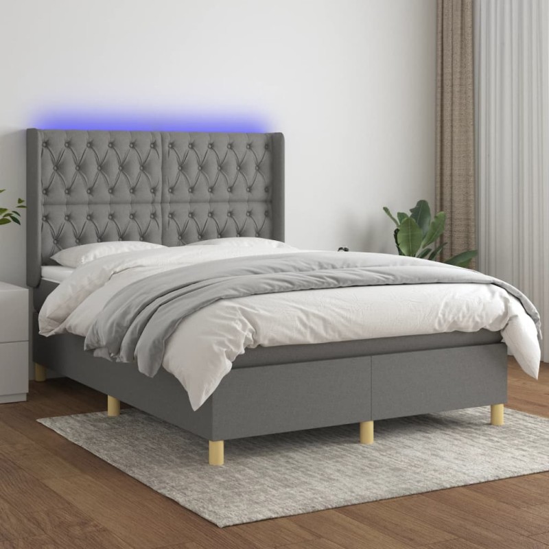 Boxspringbett mit Matratze & LED Dunkelgrau 140x190 cm Stoff