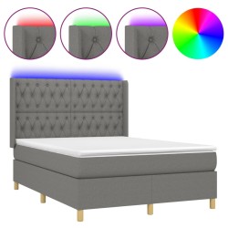 Boxspringbett mit Matratze & LED Dunkelgrau 140x190 cm Stoff