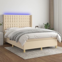 Boxspringbett mit Matratze & LED Creme 140x200 cm Stoff