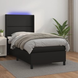 Boxspringbett mit Matratze & LED Schwarz 100x200 cm Kunstleder