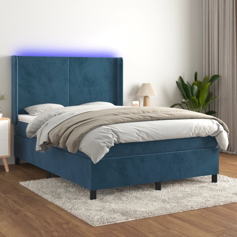 Boxspringbett mit Matratze & LED Dunkelblau 140x190 cm Samt