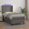 Boxspringbett mit Matratze & LED Grau 90x200 cm Kunstleder