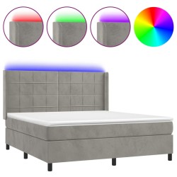 Boxspringbett mit Matratze & LED Hellgrau 160x200 cm Samt