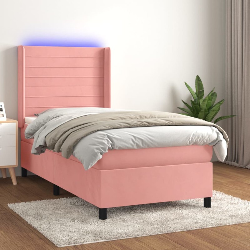 Boxspringbett mit Matratze & LED Rosa 90x190 cm Samt