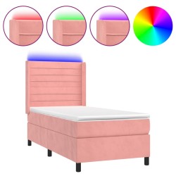 Boxspringbett mit Matratze & LED Rosa 90x190 cm Samt