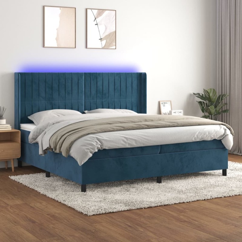 Boxspringbett mit Matratze & LED Dunkelblau 200x200 cm Samt