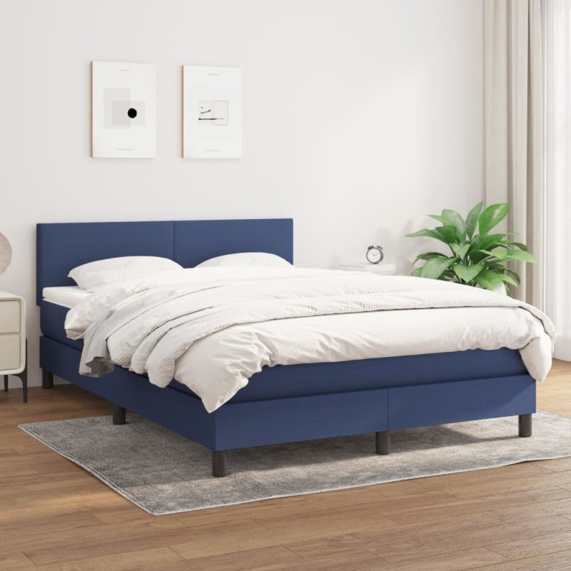 Boxspringbett mit Matratze Blau 140x190 cm Stoff