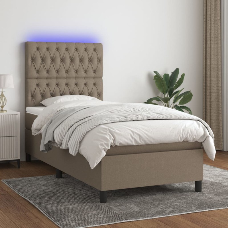 Boxspringbett mit Matratze & LED Taupe 100x200 cm Stoff